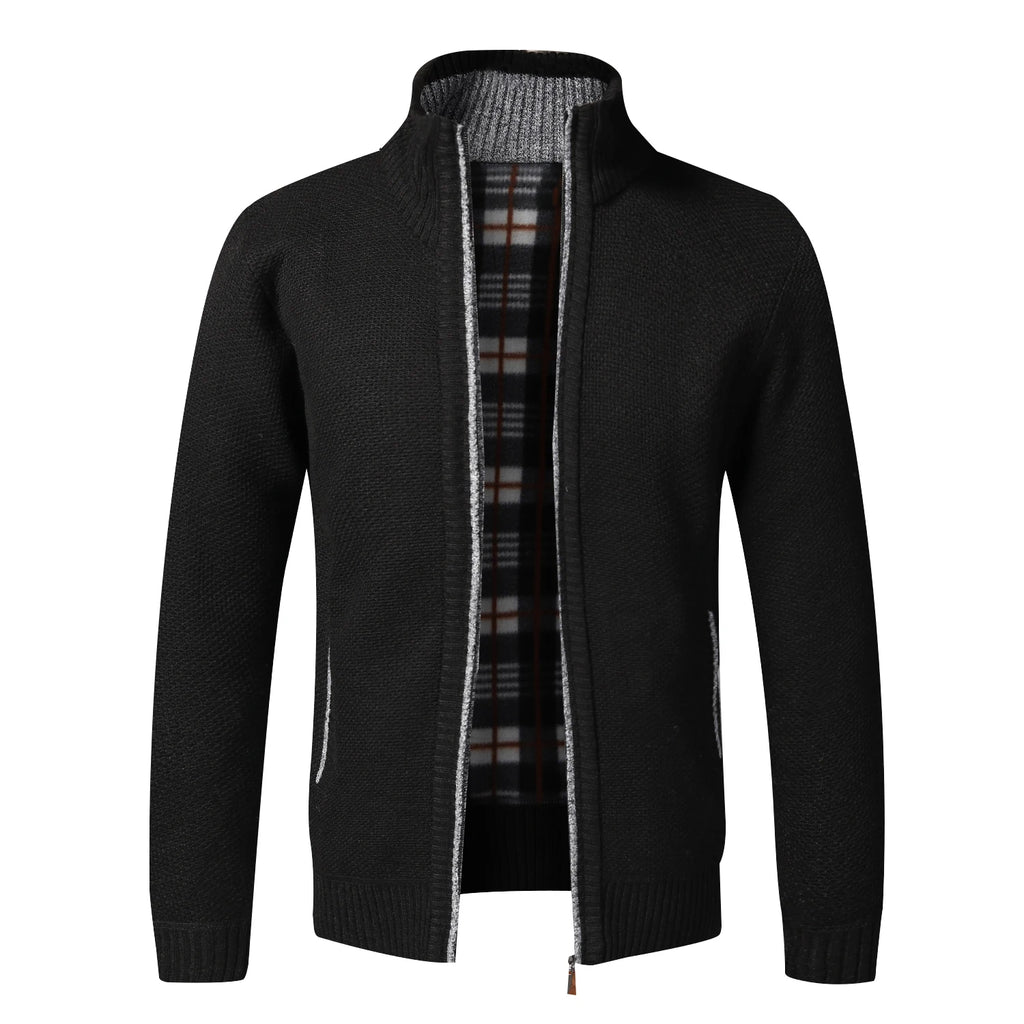 Men's Stand Neck Sweater Zip Front Jacket With Pockets