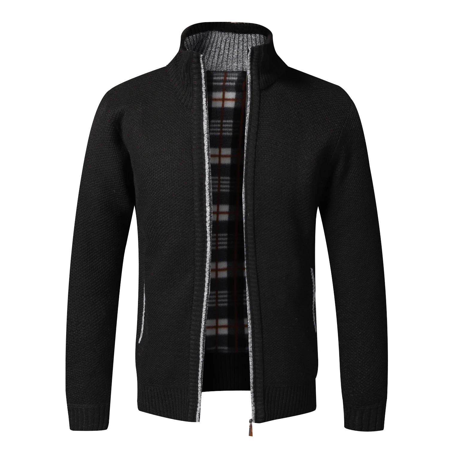 Men's Stand Neck Sweater Zip Front Jacket With Pockets
