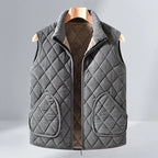 Men's Quilted Jacket – Long Sleeve Zip Front with Stand Collar and Pockets