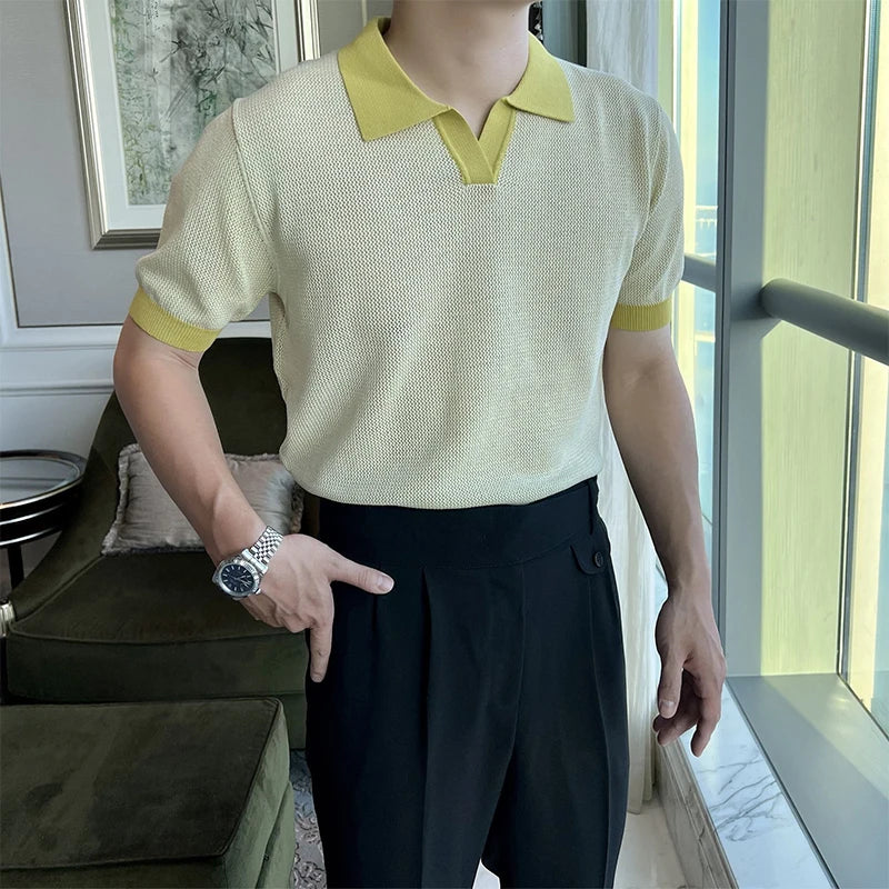 Mens Contrast Collar Knit Polo Shirt