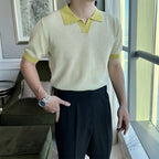 Mens Contrast Collar Knit Polo Shirt