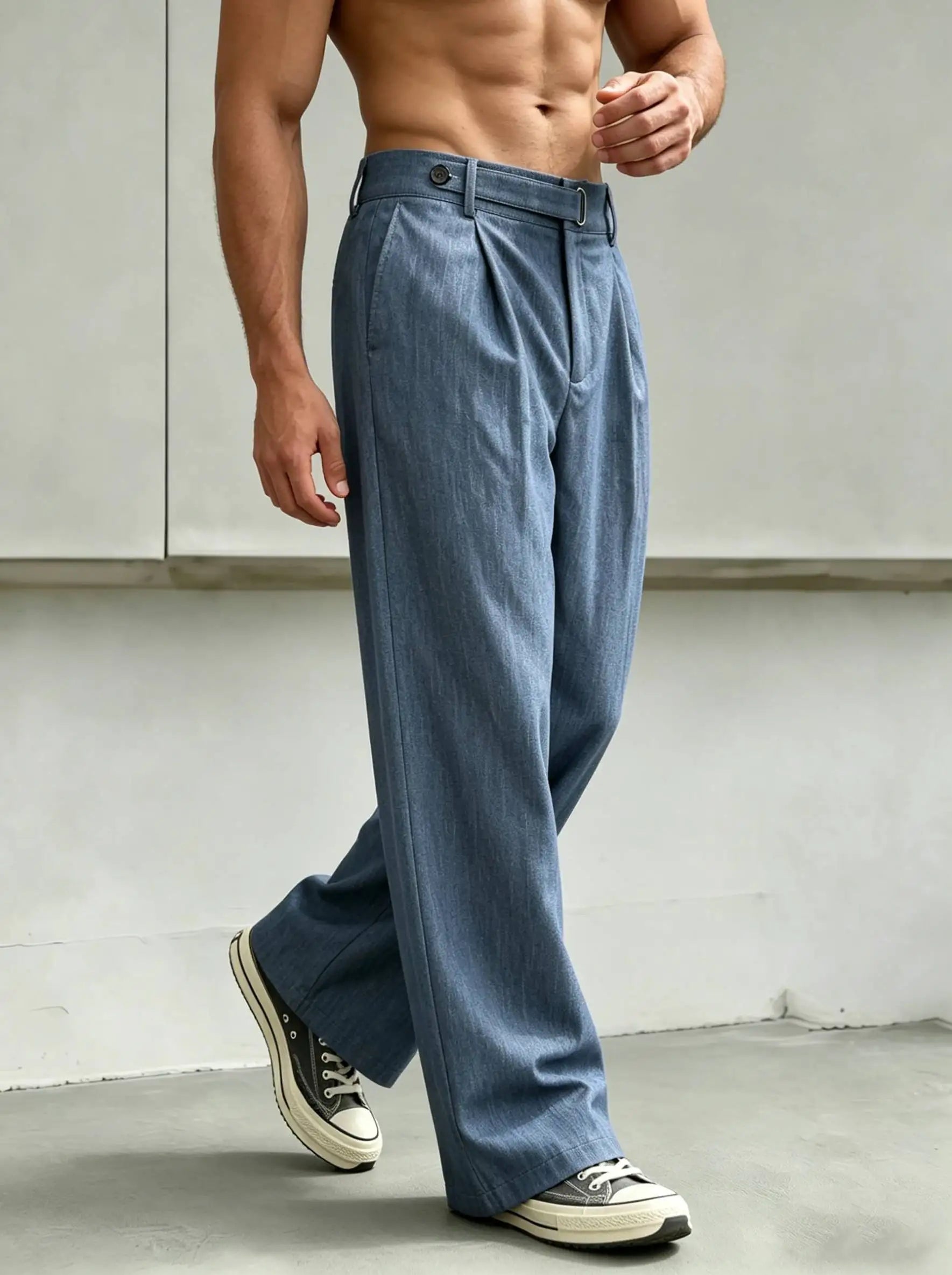 Men's Straight Leg Pleated Trousers