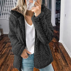 Women's Teddy Fleece Jacket – Fluffy Long Sleeve Open Front Winter Coat
