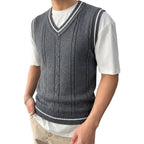Men's Cable Knit Gilet with V Neck and Ribbed Trims