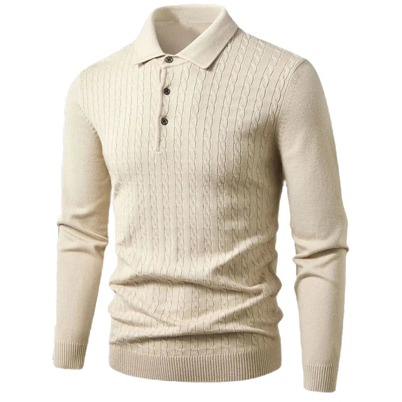 Men's Cable Knit Button Neck Collared Jumper Main image