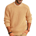 Men's Textured Knit Jumper with Crew Neck Ribbed Cuffs