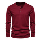 Men's Classic Long Sleeve Henley Tee with Round Neck