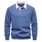 Men's Classic Collared Long Sleeve Polo Shirt with Ribbed Cuffs