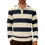 Men's Rugby Stripe Long Sleeve Polo Shirt