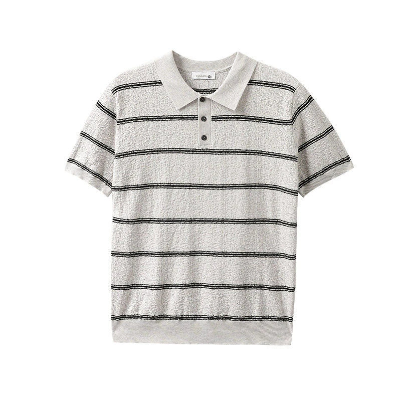 Men's Stripe Pattern Collared Polo Shirt
