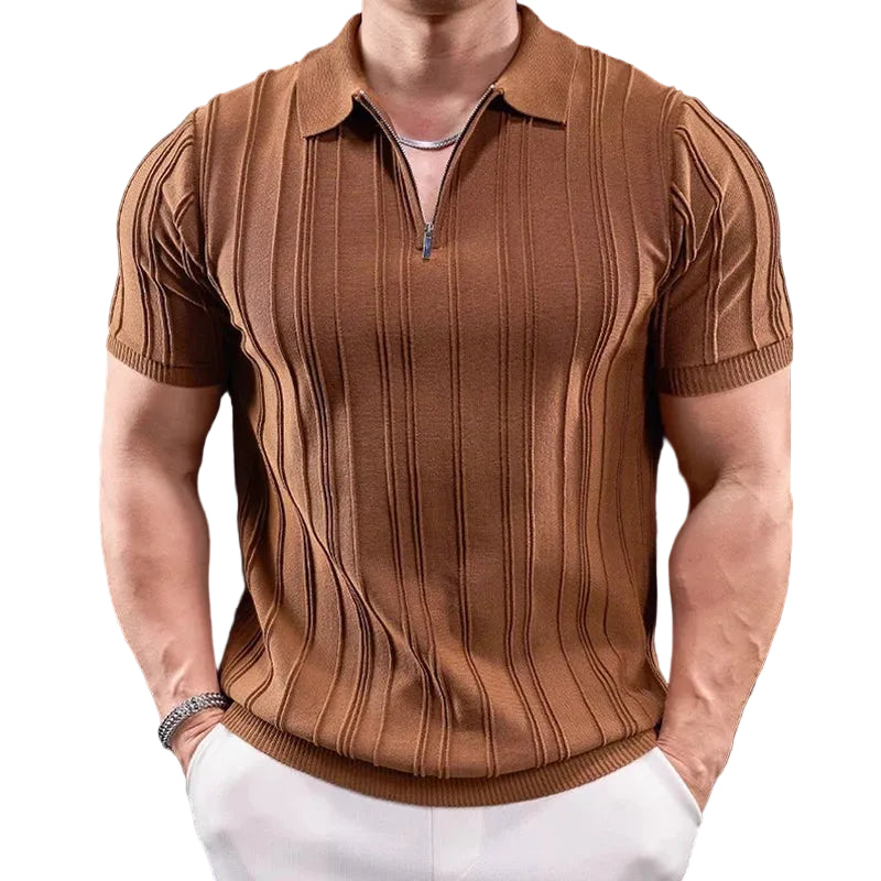 Zip Neck Short Sleeve Polo Shirt
