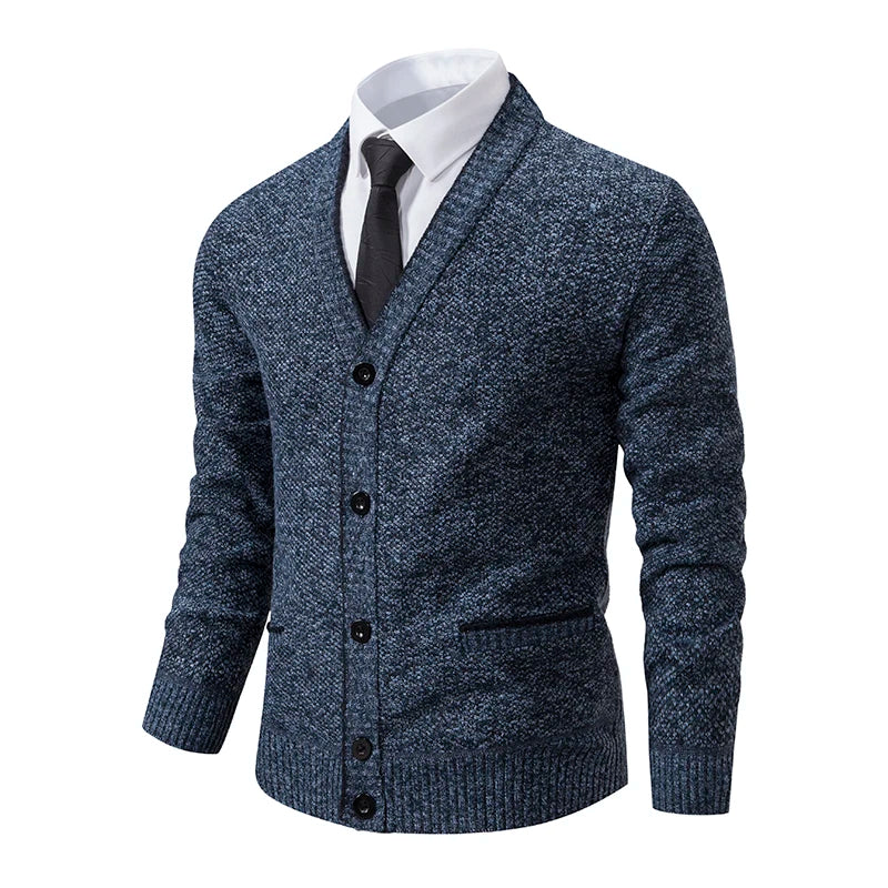 Men's Knitted Cardigan with Button Front Shawl Collar