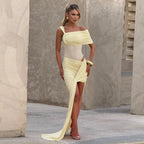 One Shoulder Ruched Maxi Dress With Drape