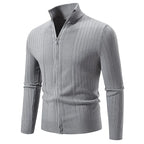 Men's Knitted Quarter Zip Jumper – Long Sleeve Ribbed Sweater with Stand Collar