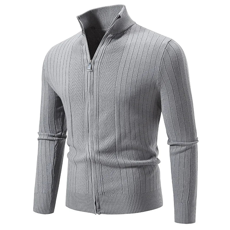 Men's Knitted Quarter Zip Jumper – Long Sleeve Ribbed Sweater with Stand Collar
