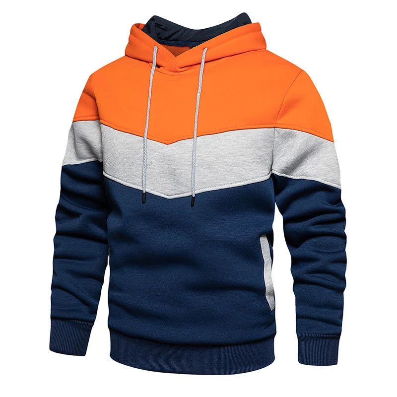 Men's Colour Block Hoodie – Long Sleeve Pullover Sweatshirt with Drawstring Hood