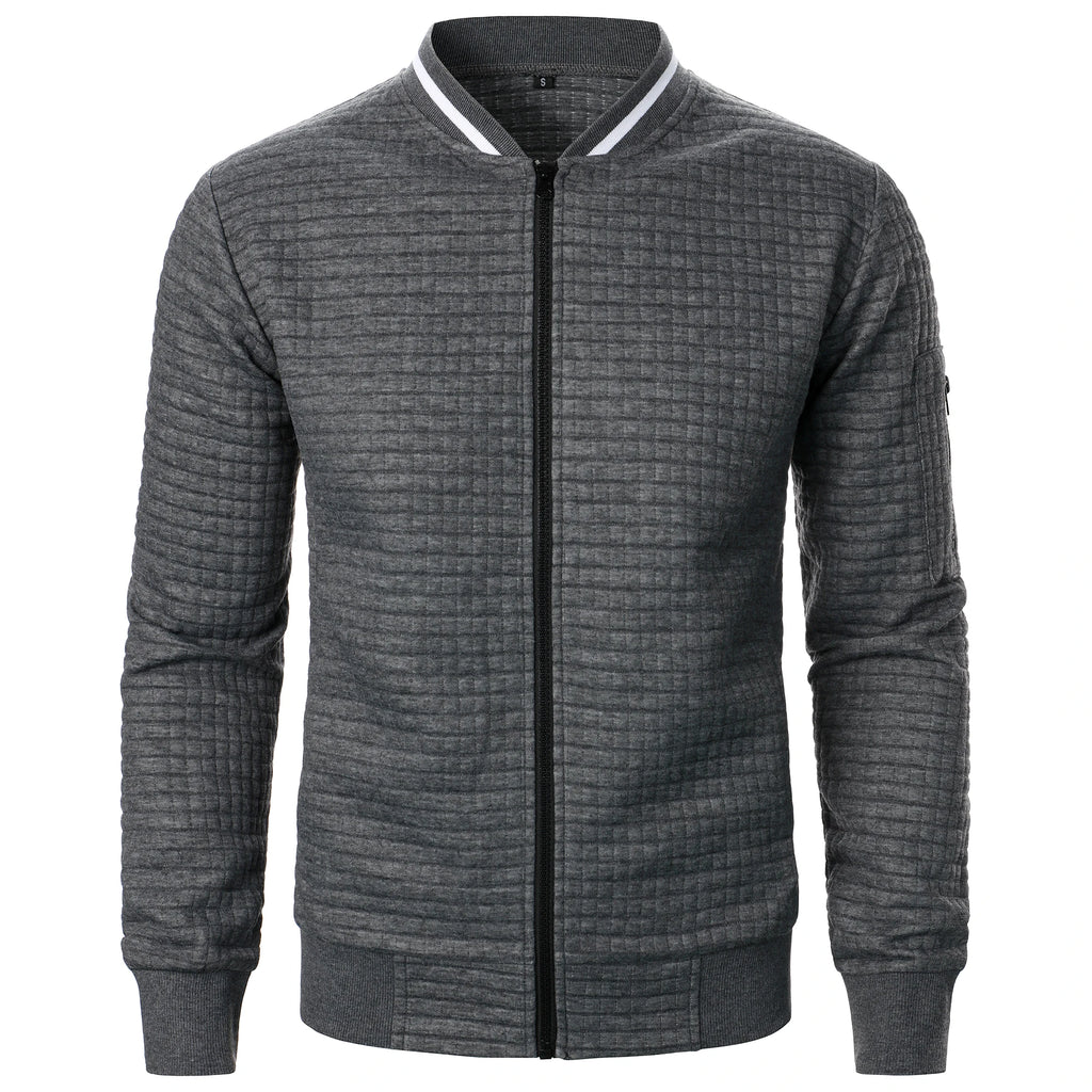 Men's Full-Zip Knitted Jacket – Stand Collar Long Sleeve Sweater with Zipped Pockets