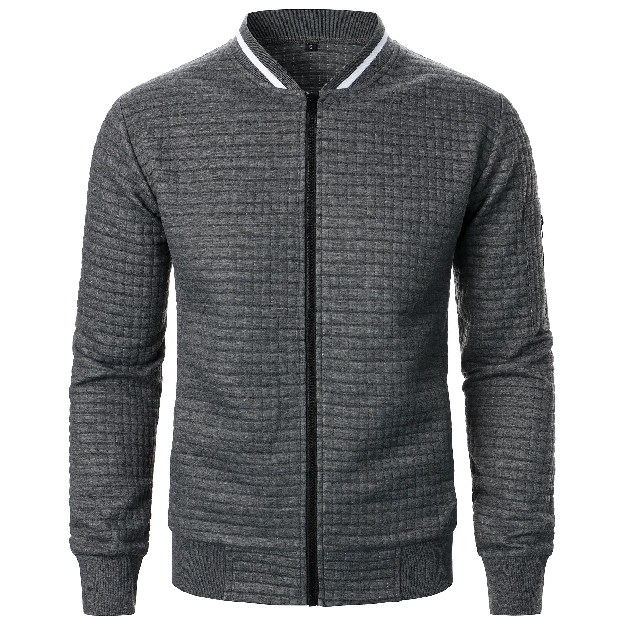 Men's Full-Zip Knitted Jacket – Stand Collar Long Sleeve Sweater with Zipped Pockets