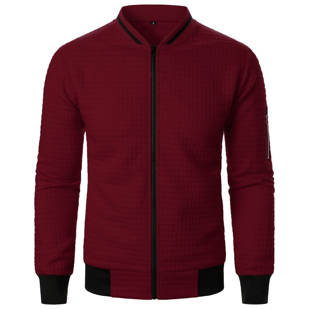 Men's Full-Zip Knitted Jacket – Stand Collar Long Sleeve Sweater with Zipped Pockets