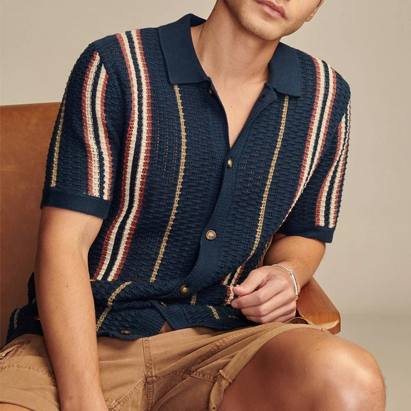 Button Through Vertical Stripe Knit Shirt
