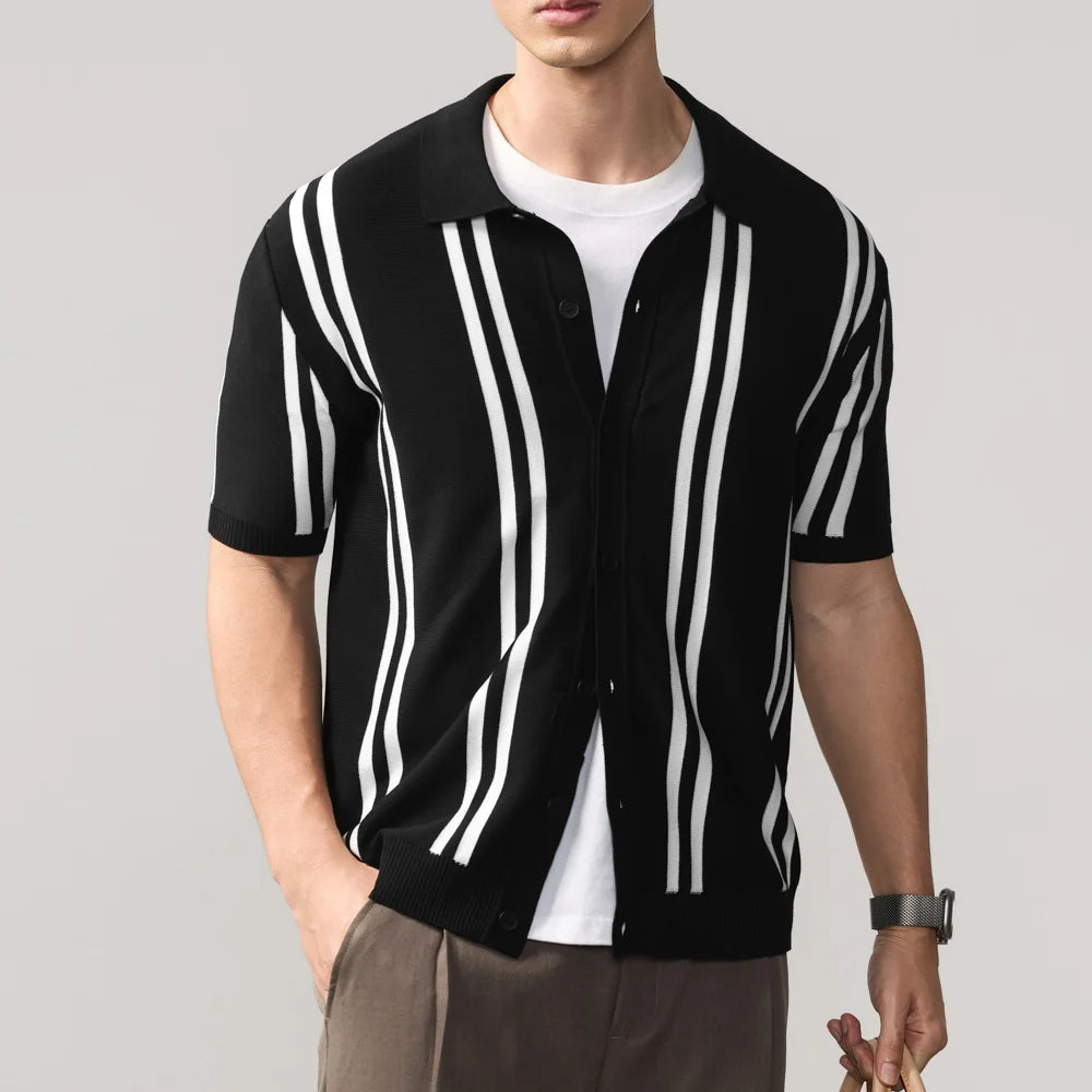 Contrast Stripe Button Up Knit Top