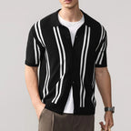 Contrast Stripe Button Up Knit Top