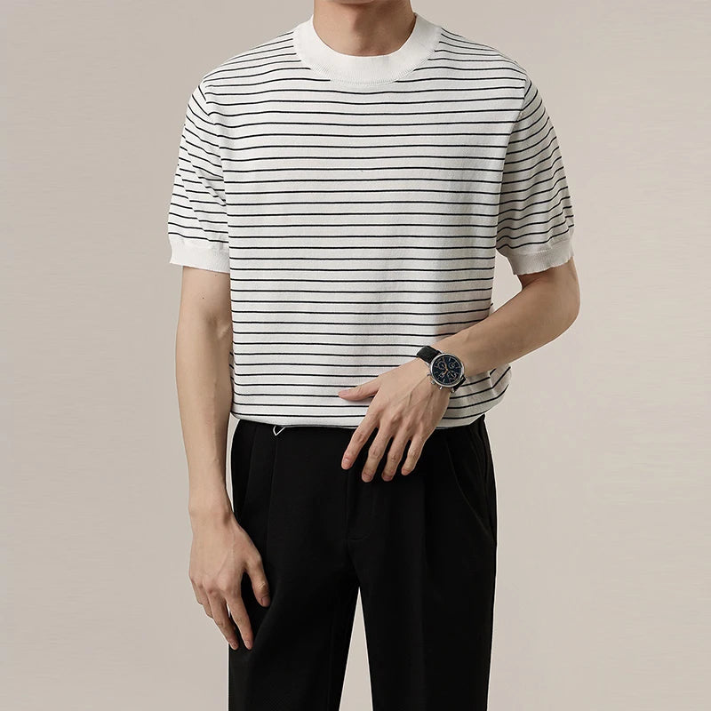 Mens Crew Neck Striped T Shirt