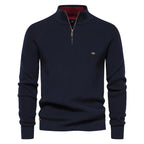 Men's Mock Neck Zip Sweater with Long Sleeve Design