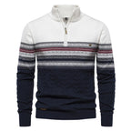 Men's Knitted Quarter Zip Jumper – Patterned Long Sleeve Sweater with Stand Collar
