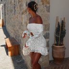 Women's Off Shoulder Lace Ruffle Mini Dress With Sleeves