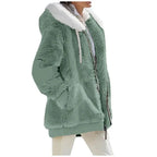 Women's Fleece Zip Up Teddy Coat – Hooded Plush Jacket for Cold Weather with Pockets