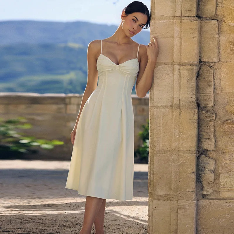 Women's Sleeveless V Neck Midi Dress A Line
