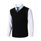 Men's Cable Knit Gilet with V Neck and Contrast Trim