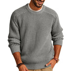 Men's Textured Knit Jumper with Crew Neck Ribbed Cuffs