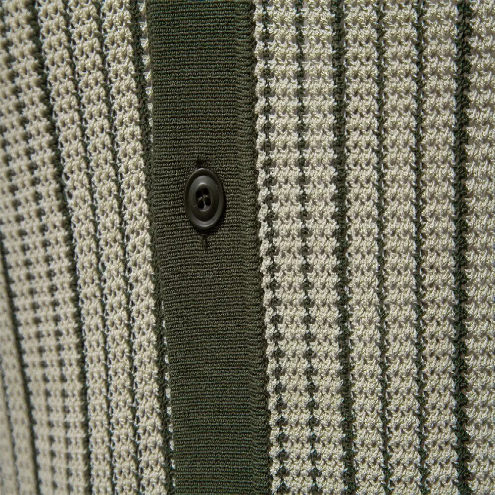 Men's Collared Striped Polo Shirt with Ribbed Cuffs and Hem