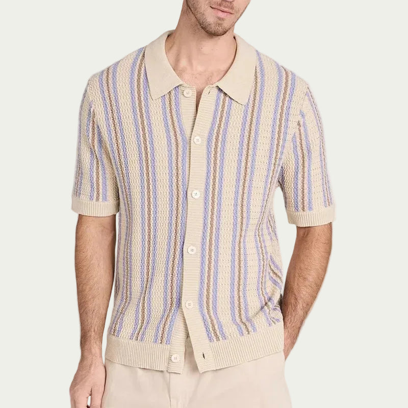 Men's Retro Stripe Knit Polo Shirt