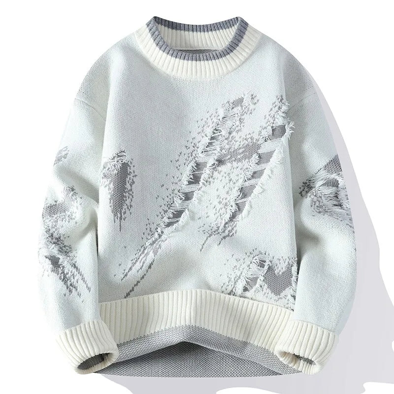 Men's Camouflage Knit Jumper with Crew Neck Pattern