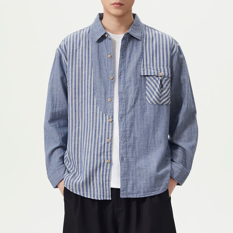 Men's Striped Chest Pocket Shirt Top