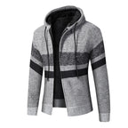 Men's Knitted Zip Up Hoodie – Long Sleeve Hooded Jumper with Stripe Detail