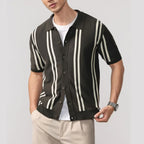 Contrast Stripe Button Up Knit Top
