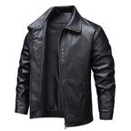Men's Leather Look Jacket – Full Zip Front, Long Sleeves and Pointed Collar