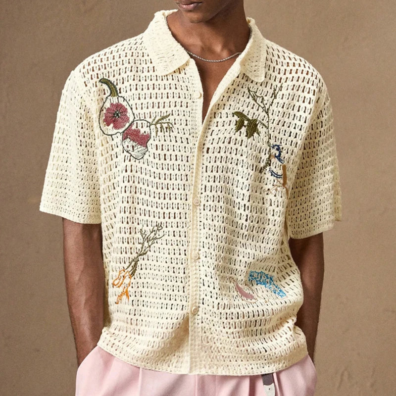 Men's Embroidered Pattern Knit Shirt