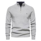 Men's Mock Neck Zip Sweater with Long Sleeve Design