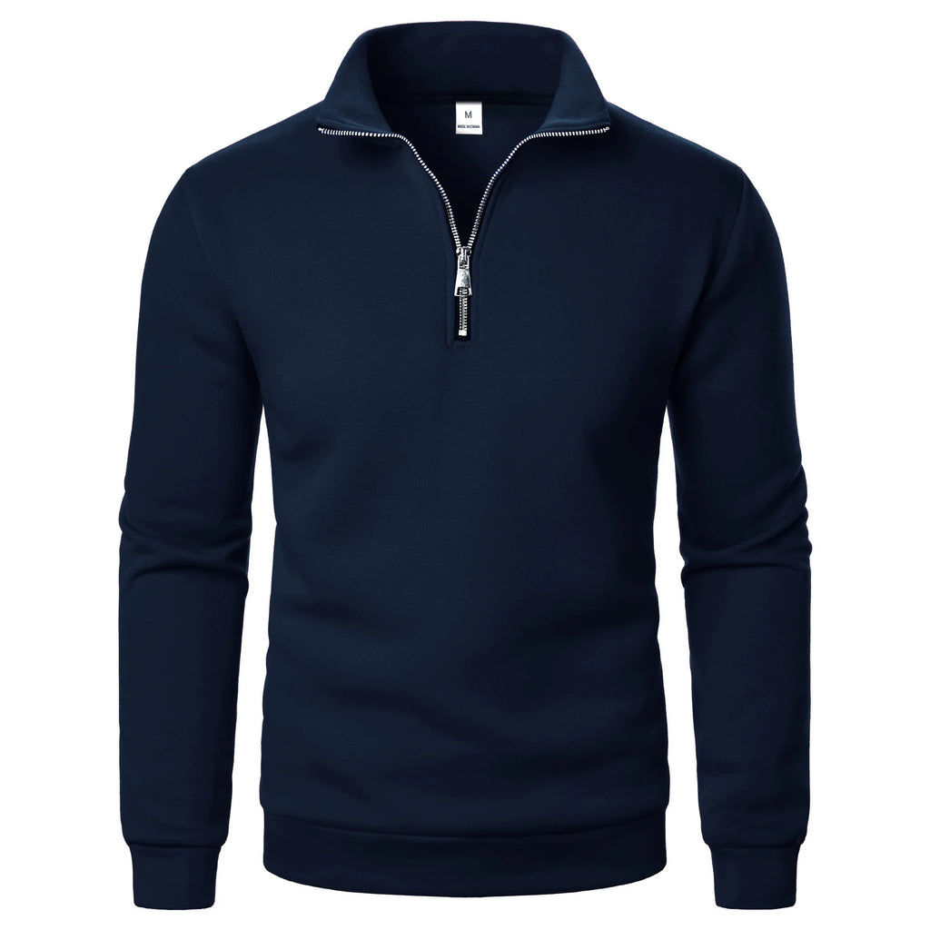 Men's Quarter Zip Jumper with Stand Collar Ribbed Cuffs