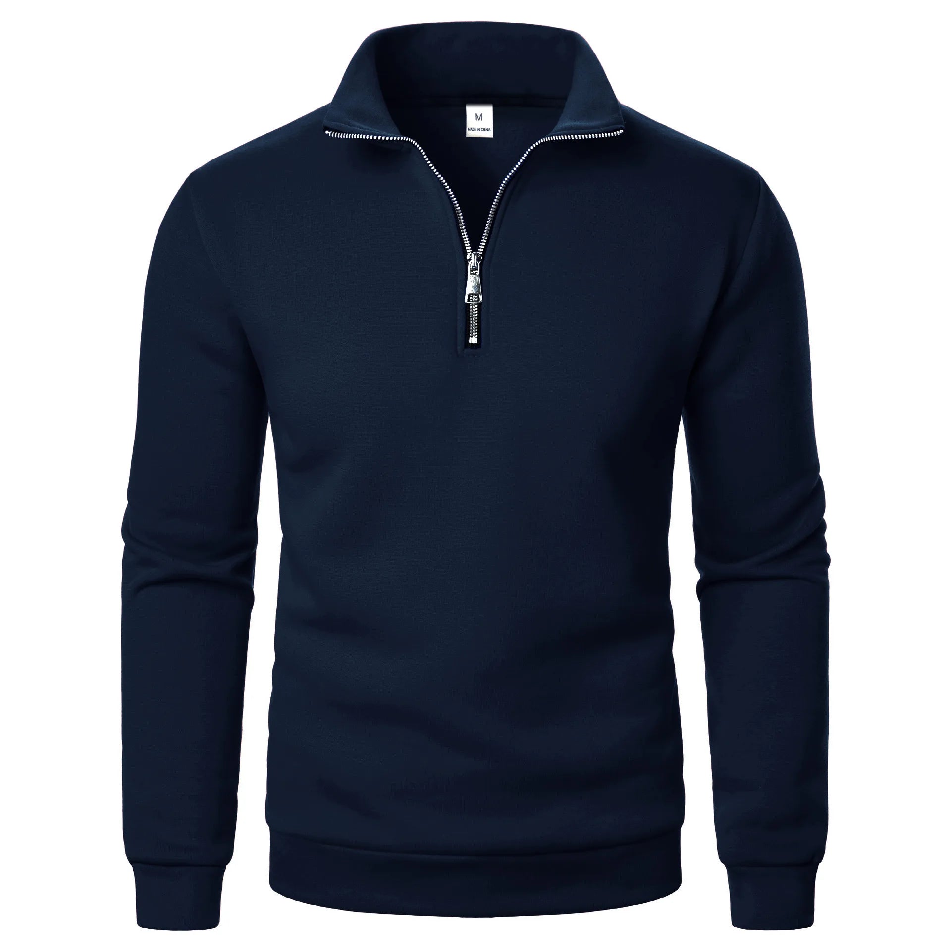 Men's Quarter Zip Jumper with Stand Collar Ribbed Cuffs