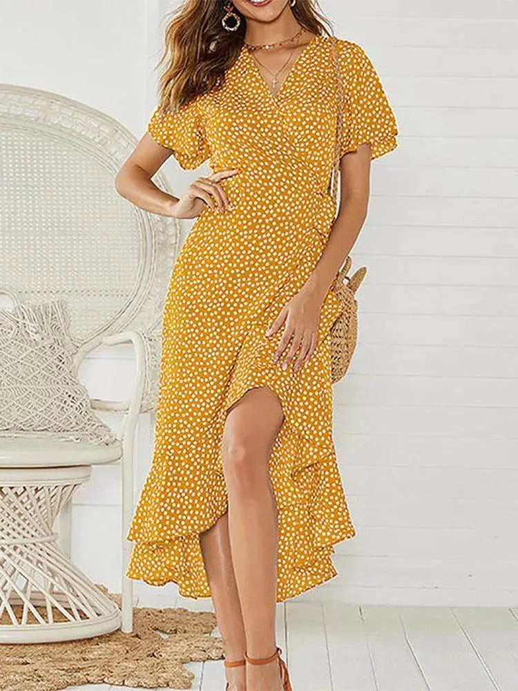 Printed Tie Waist Midi Dress
