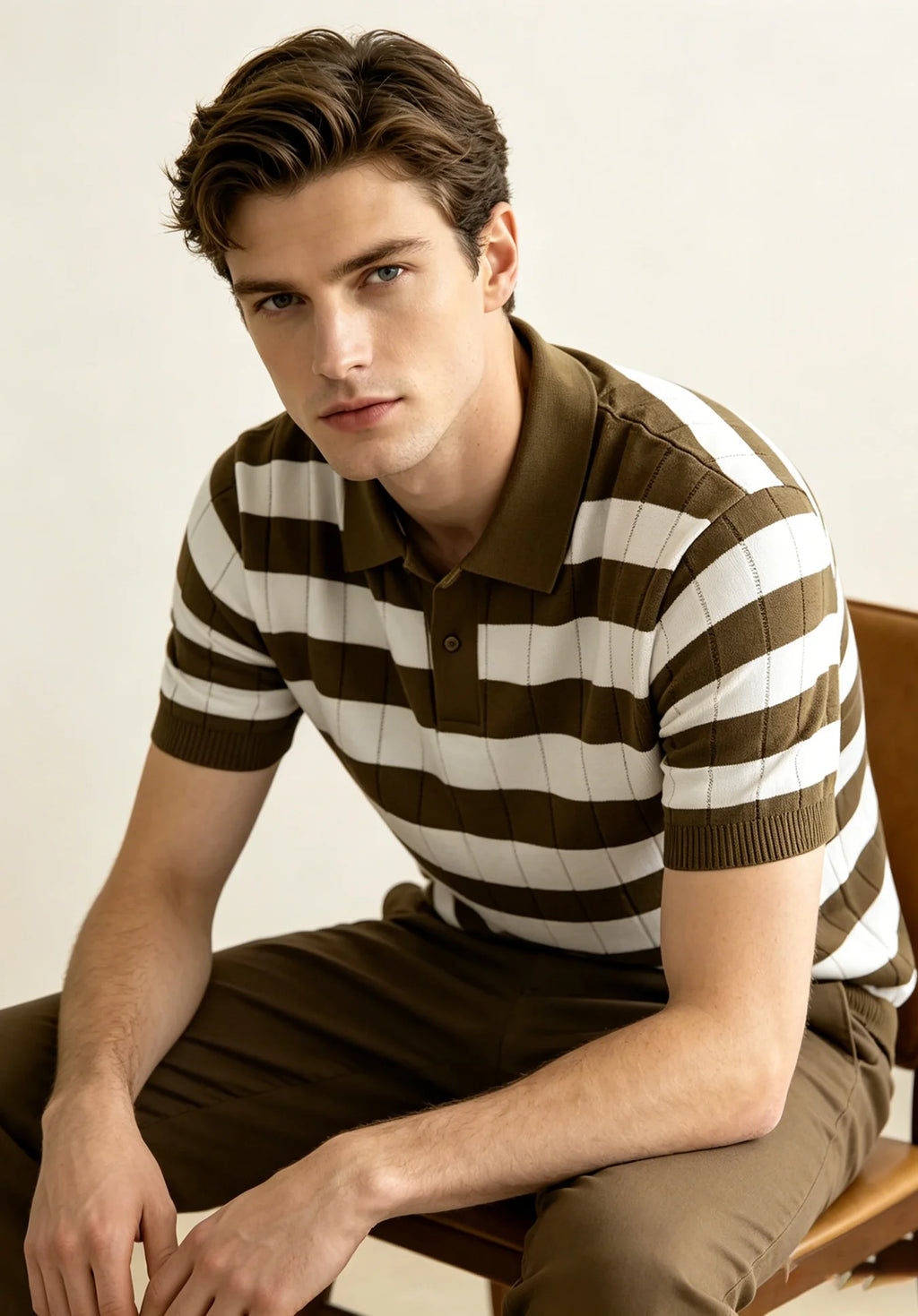 Horizontal Stripe Polo Top Men