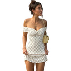 Women's Off Shoulder Polka Dot Mini Dress With Straps