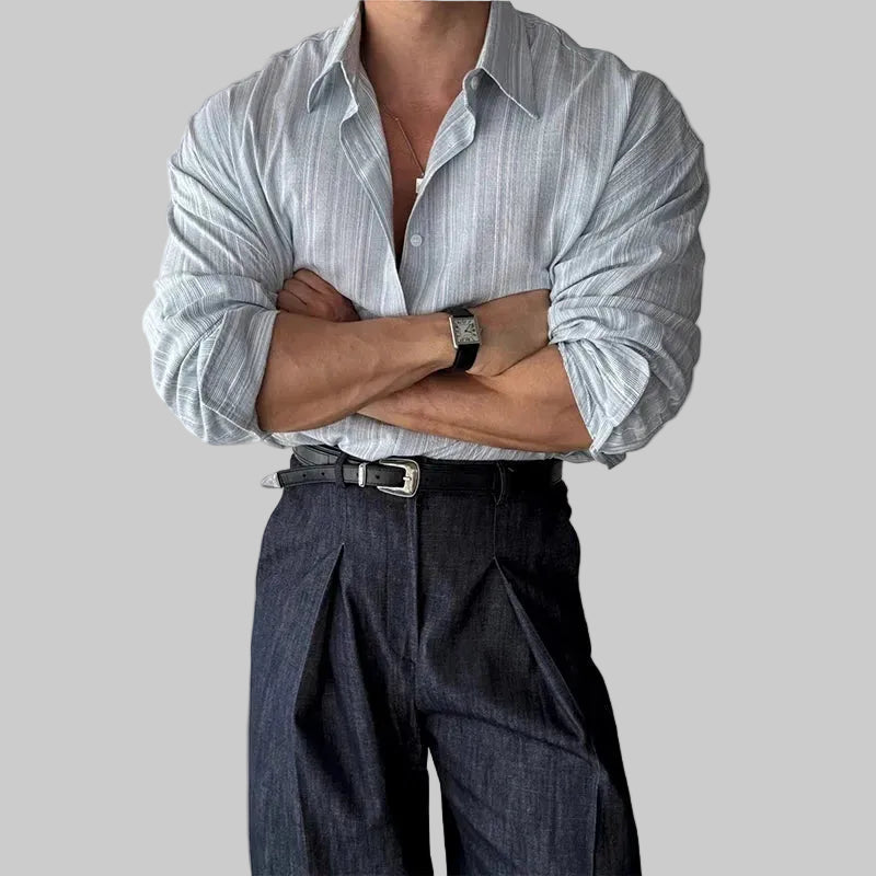 Mens Striped Button Down Long Sleeve Shirt