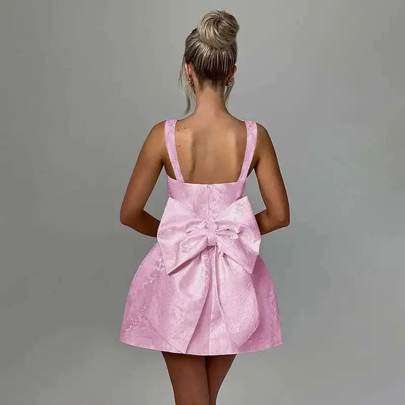 Women's Square Neck Bow Back Mini Dress